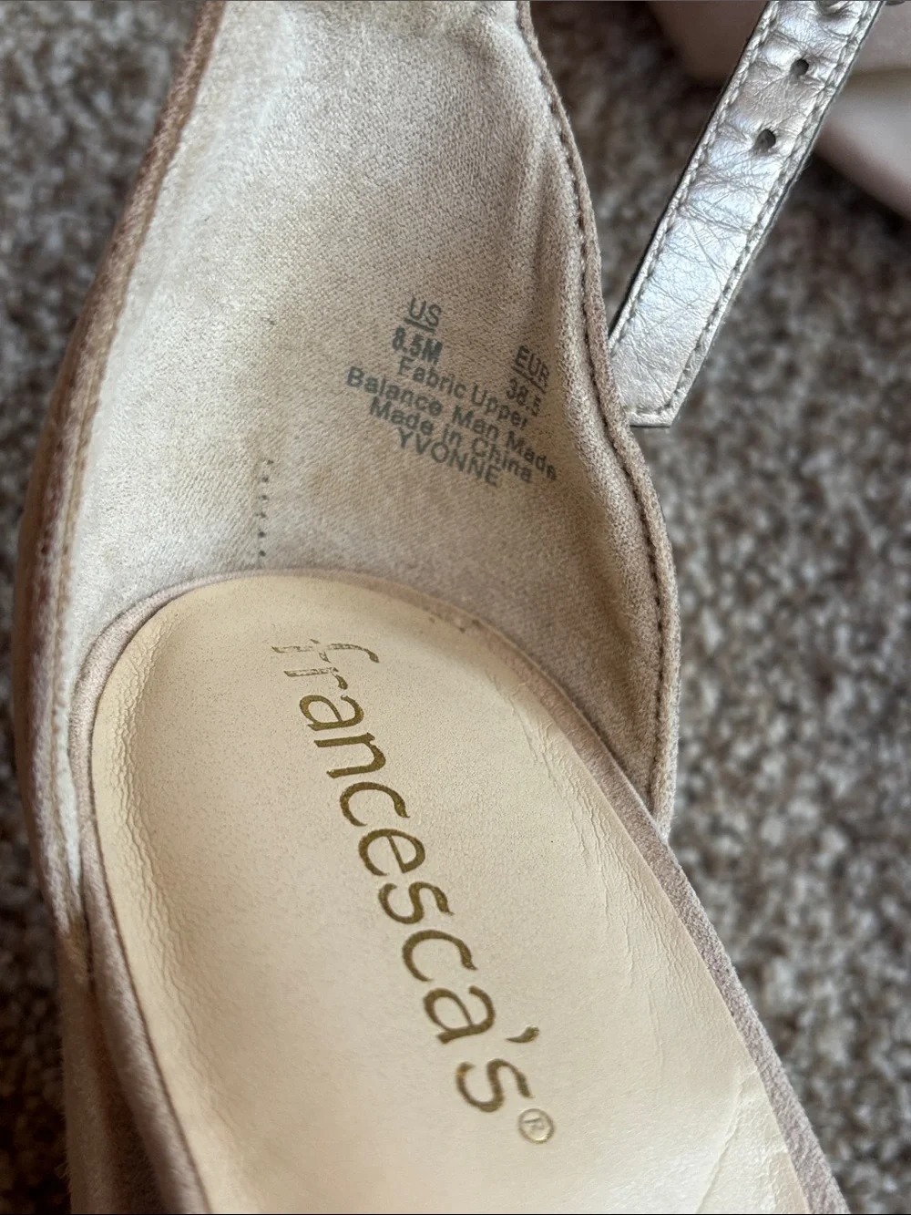 Francesca's Collections Beige Suede Block Heel Sandals